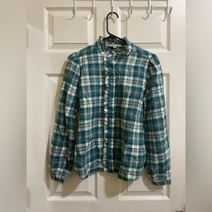 NWOT LOFT Blue Green Plaid Top